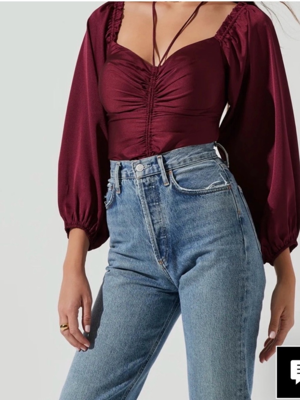 ASTR the Label Long Sleeve Cinch Center Convertible Neckline Bodysuit - Scarlet